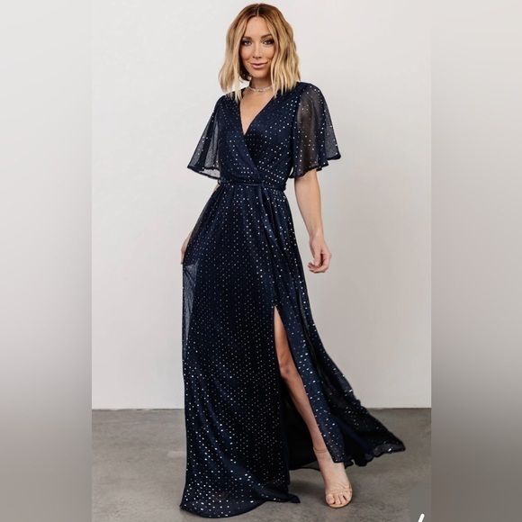 Baltic Born Dresses & Skirts - Baltic Born Blue and Silver Speckle Short Sleeve Grace Sparkle Maxi Dress